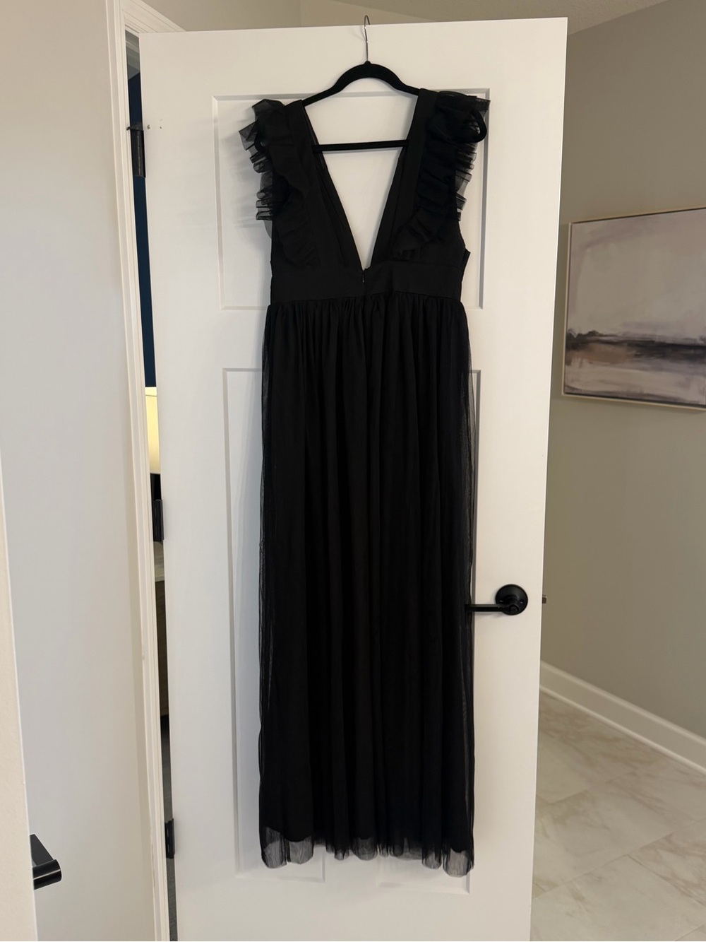 Lulu's Black Deep V Ruffle-Trim Maxi Dress - Picture 6 of 6